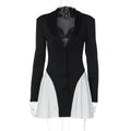 Women Clothing Autumn V neck Button Contrast Color Short Slim Fit Long-Sleeved Dress for Women Bella Mia