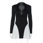 Women Clothing Autumn V neck Button Contrast Color Short Slim Fit Long-Sleeved Dress for Women Bella Mia