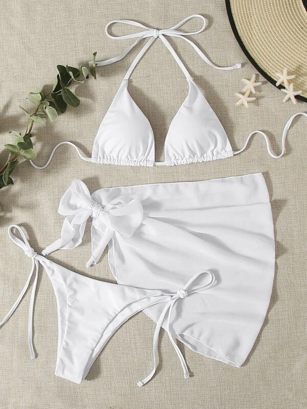 Solid Color Triangle Cup Bandage Sexy Bikini Three Piece Swimsuit Bella Mia