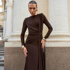 Autumn French Dress Maxi Dress Women Textured Waist Slimming Evening Dress Bella Mia