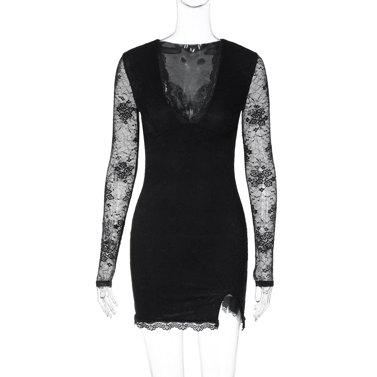 Women Clothing Autumn Winter Sexy Mesh Stitching Long Sleeve Narrow Dress Bella Mia