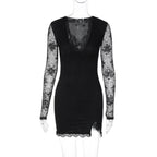 Women Clothing Autumn Winter Sexy Mesh Stitching Long Sleeve Narrow Dress Bella Mia