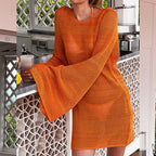 Knitted Loose Bat Sleeve Sexy Backless Beach Bikini Cutout Blouse Dress Women Crochet hook Bella Mia