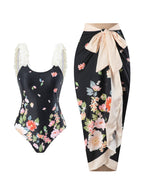 One Piece Printed Skirt Conservative Swimwear Two Piece Women Swimsuit Bella Mia
