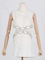 Street Sexy round Neck Sleeveless Waist Hollow Out Cutout Jeweled Design Short Slim Dress Bella Mia