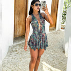 Summer Women Clothing Fashionable Elegant Sexy Halter Lace up Backless Slim Fit Printing Dress Bella Mia
