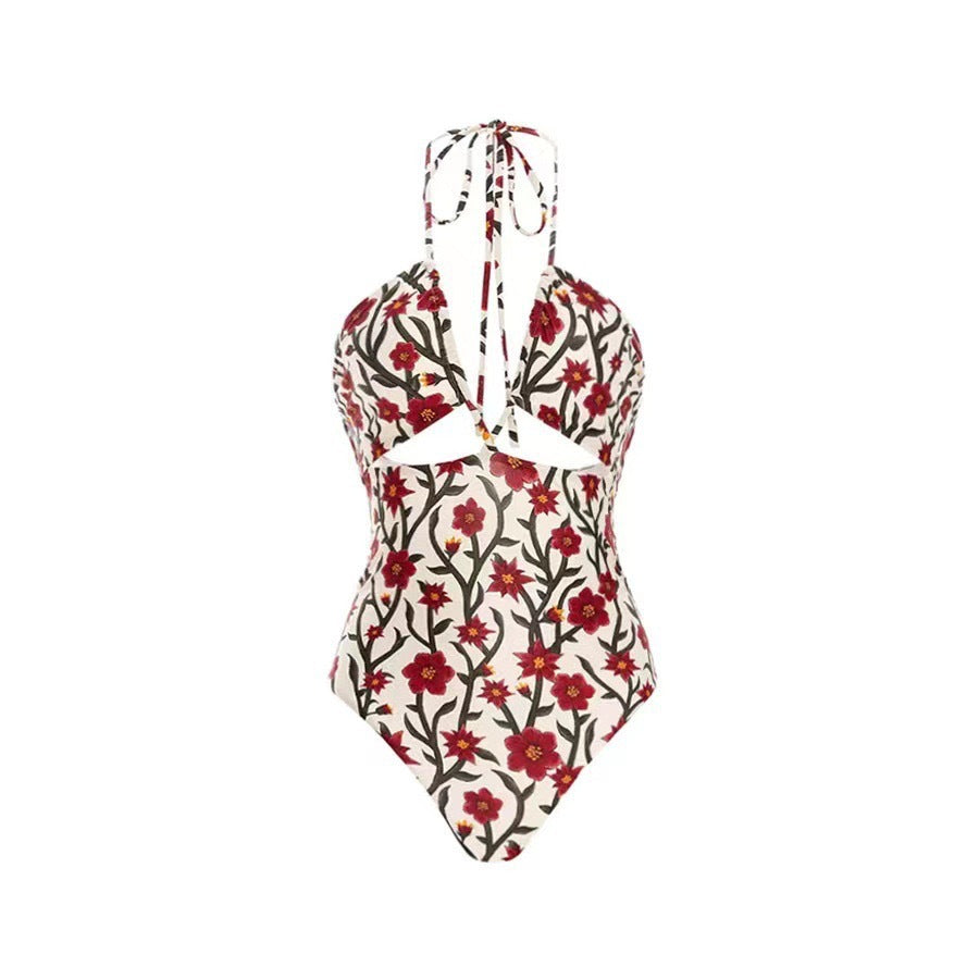 Two Piece Swimsuit Conservative Hollow Out Cutout out Tied Halter Sheath Gauze Skirt Swimsuit for Women Bella Mia