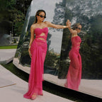 Spring Women Clothing Sexy Tube Top off Neck See through Tied Slim Fit Dress for Women Bella Mia