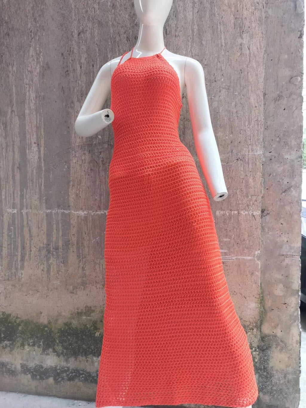 Halter Backless Maxi Dress Knitted Sleeveless Beach Bohemian Long Hollow Out Cutout Dress Women Bella Mia