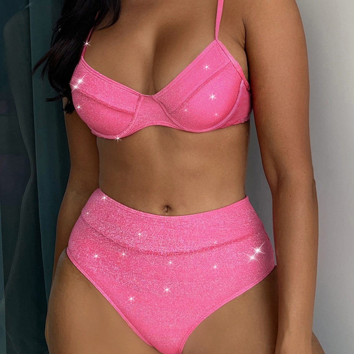 Women Seperated Swimwear Gold Silver Silk Sexy Steel Bracket High Waist Flash Bella Mia