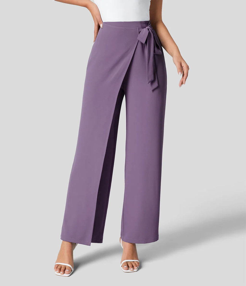 Workwear Women Work Pant Casual Texture Wide Leg Professional Trousers Belt Pants Bella Mia