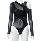 Slim Women Clothing Summer Sexy Mesh See Through Tight Long Sleeved Jumpsuit Bella Mia