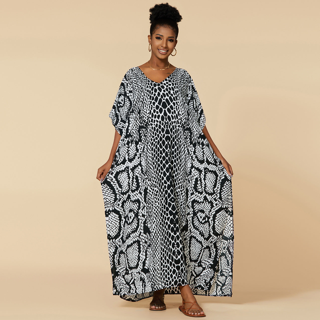 Loose Long Beach Cover Up Rayon Positioning Print Holiday Robe Dress Women Bella Mia