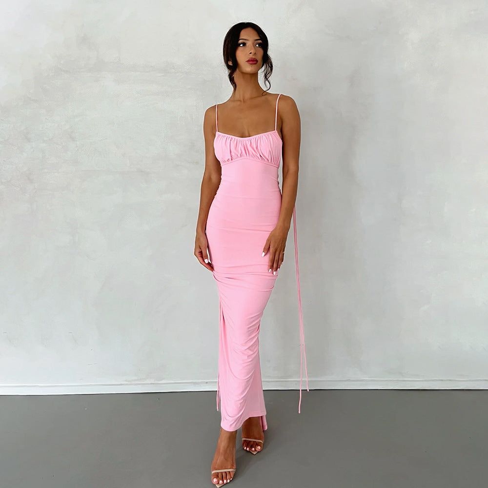 Women Sexy Dress Sexy Backless Pleated Dress Evening Dress Sleeveless Strap Dress for Women Bella Mia
