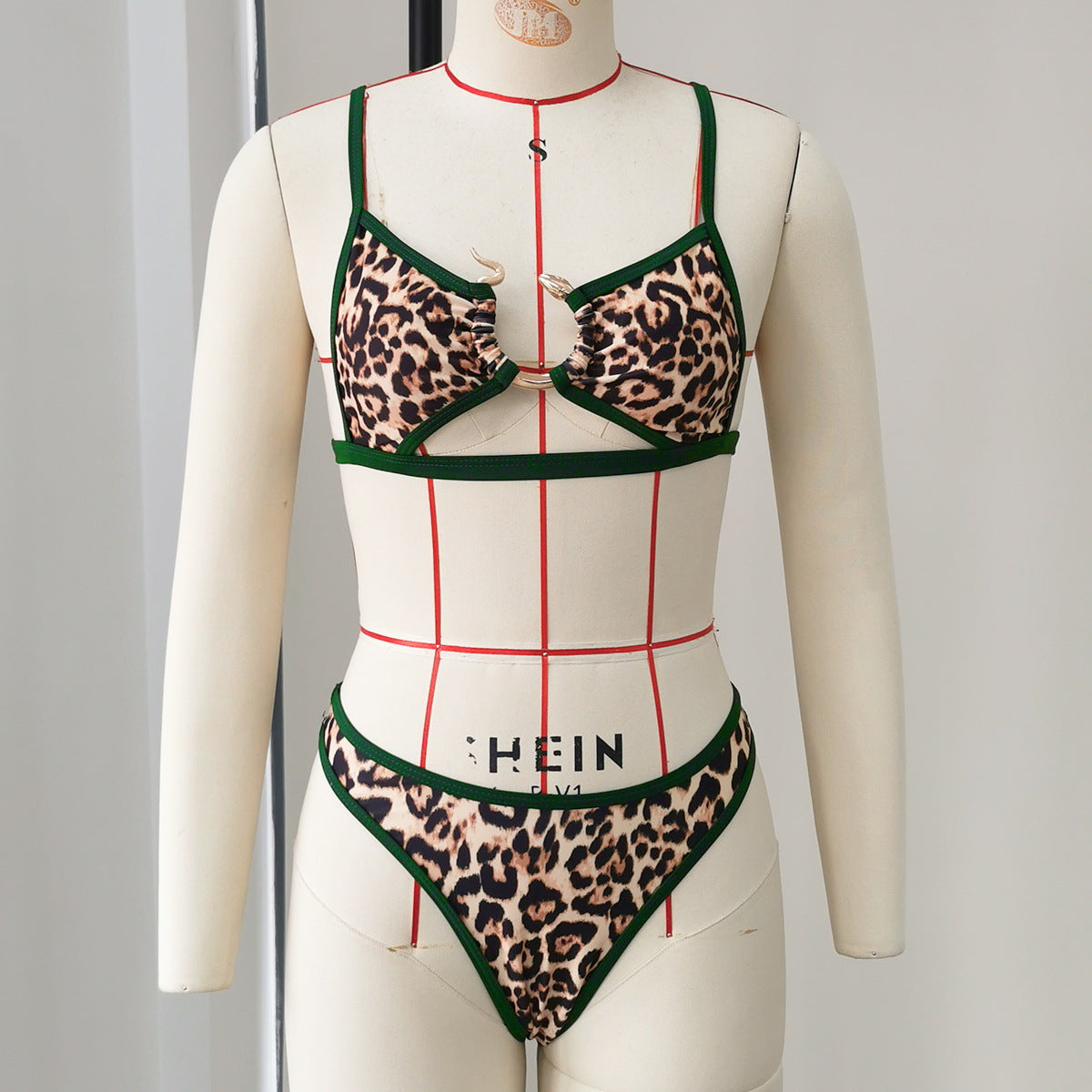 High Slit Low Waist Briefs Bikini Sexy Leopard Print Hollow Out Cutout out Strap Split Swimsuit Women Bikini Bella Mia