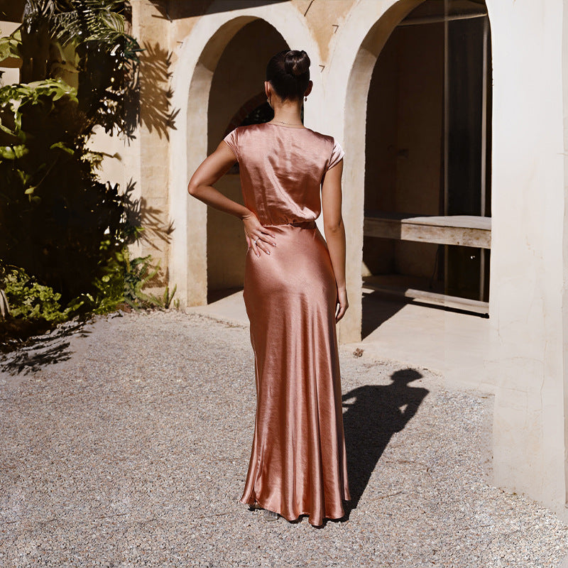 Women Dress Solid Color V neck Sexy Long Fishtail Dress Bella Mia