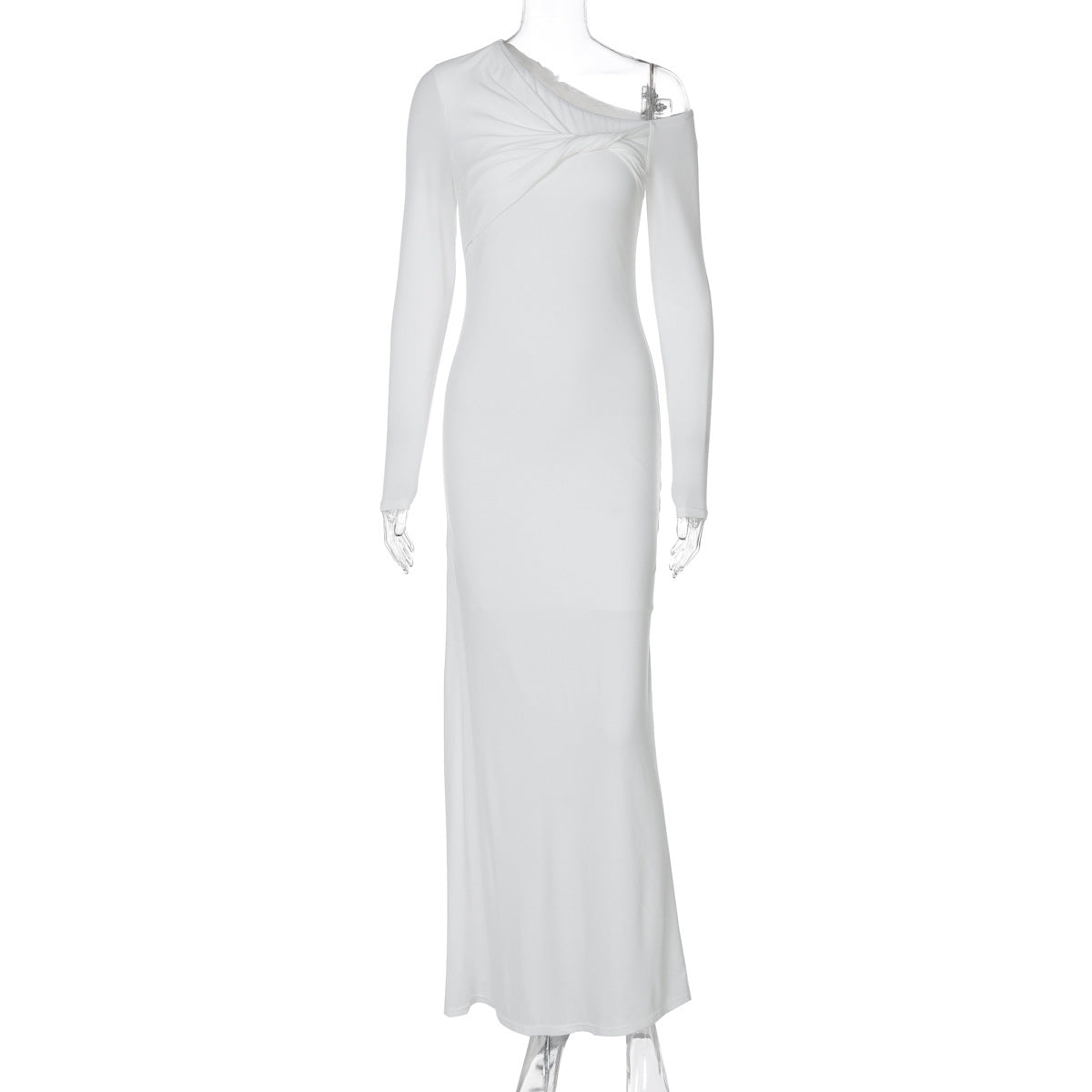 Women Wear Summer Slim Shoulder Twist Solid Color Dress