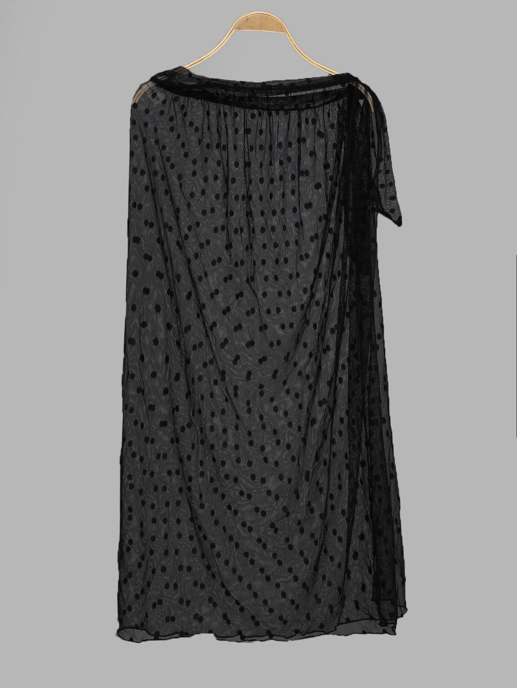 Black Polka Dot Self Tie Long Maxi Dress Dot Mesh Blouse Lady Sexy Bella Mia