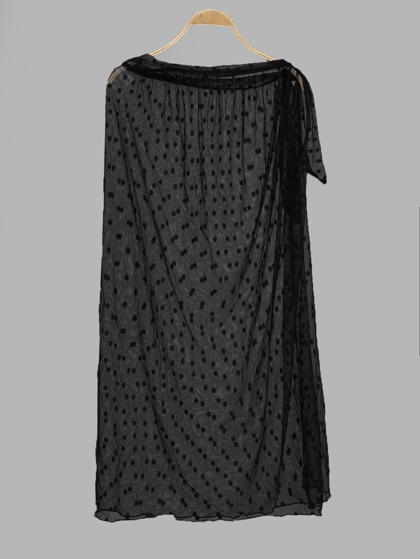 Black Polka Dot Self Tie Long Maxi Dress Dot Mesh Blouse Lady Sexy Bella Mia