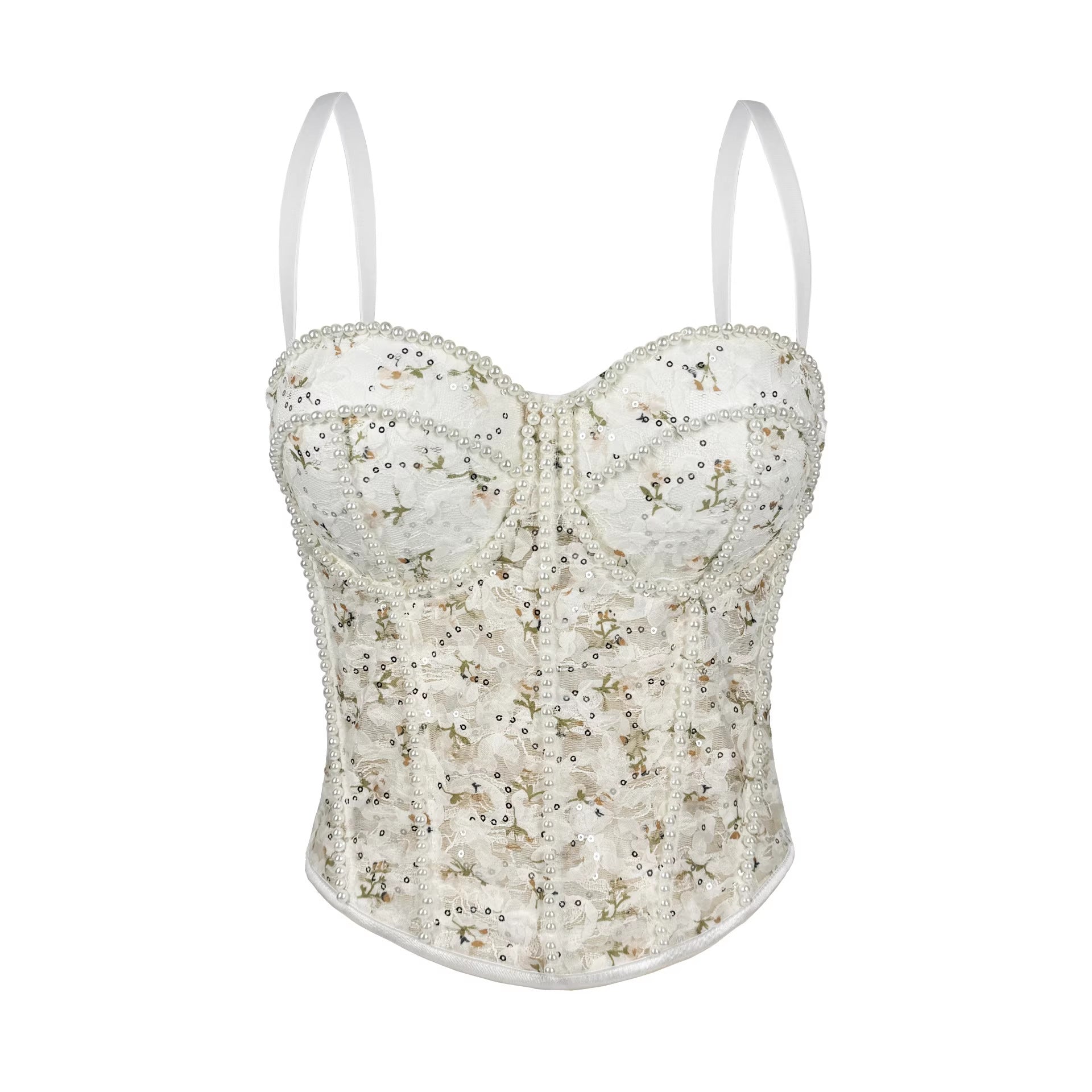 Pearl Mesh Boning Corset Corset Transparent Sexy Lace Tube Tops Strap Sexy Drawstring Slim Fit Boning Corset Top Bella Mia