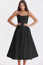 Women Clothing Solid Color Sexy Backless Spaghetti Straps Large Swing Dress Women Bella Mia