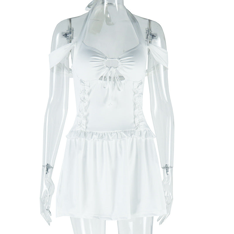 Women Clothing Solid Color Dress Sexy Slim Fit Halter Street Short Temperamental Dress Bella Mia