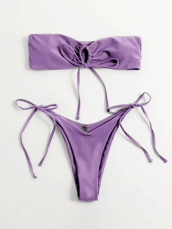 Women Seperated Swimwear Low Waist Basic Strapless Solid Color Tube Top Sexy Bikini Bella Mia