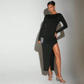 Sexy Socialite Dress Autumn Winter round Neck Bare Back Design Mid Length Dress Bella Mia