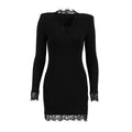 Adult Lady like Woman Autumn Winter V neck Lace Stitching Black Sexy Tight Milk Silk Hip Elegant Dress Bella Mia