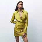 Women Clothing Fall Satin Dress Pleated All Match Satin Bella Mia