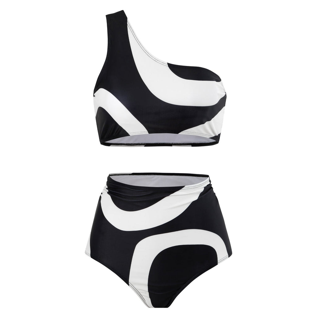Retro Split Swimsuit Sexy One Shoulder Swimwear Chiffon Beach Skirt Set Bella Mia