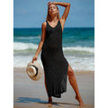 Travel Vacation Sexy Backless V neck Solid Color Breathable Knitted Maxi Dress Beach Sun Protection Blouse Crochet hook Bella Mia