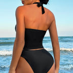 Tankini Solid Color V neck Lace up Sexy Split Bikini Swimsuit Women Swimwear Bella Mia