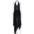 Summer Halter Chiffon See through Dress Sexy Deep V Plunge Ribbon Dress Bella Mia