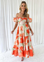 Spring Women Fashionable Elegant Puff Sleeve V neck Hollow Out Cutout out Printed Dress for Women Bella Mia