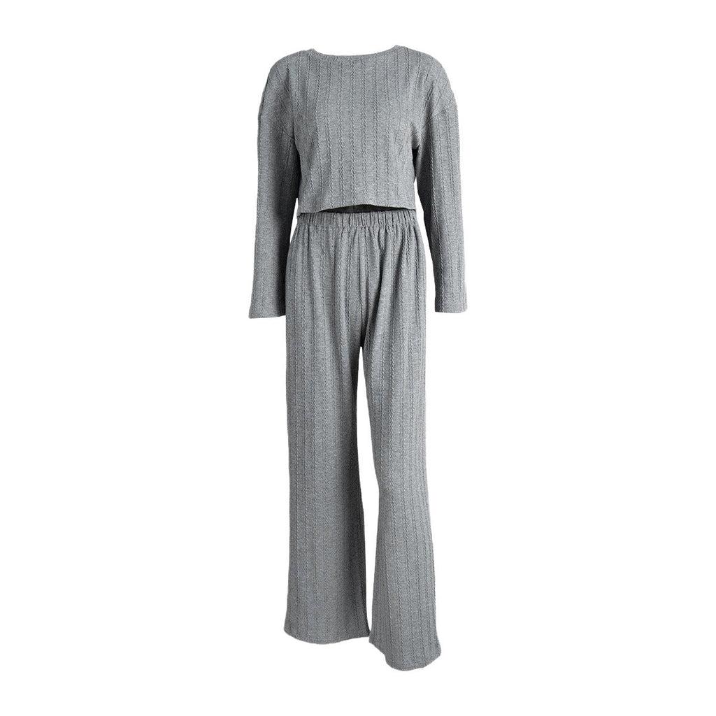 Gray Long Sleeve Trousers Pajamas Set Winter Wheat Jacquard Home Wear for Women Bella Mia