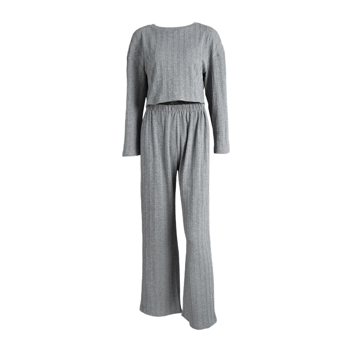 Gray Long Sleeve Trousers Pajamas Set Winter Wheat Jacquard Home Wear for Women Bella Mia