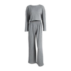 Gray Long Sleeve Trousers Pajamas Set Winter Wheat Jacquard Home Wear for Women Bella Mia