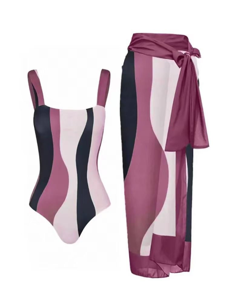 One Piece Bikini Swimsuit Women Conservative Sunscreen Gauze Skirt Seaside Vacation Spring Bathing Suit Suit Bella Mia