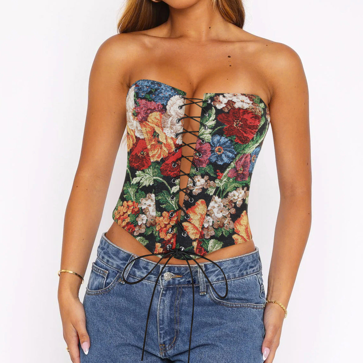 Sexy Tube Top Strap Vest Women Irregular Asymmetric Short Cropped Outfit Printed Boning Corset Bra Sexy Top Bella Mia
