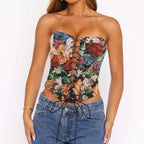 Sexy Tube Top Strap Vest Women Irregular Asymmetric Short Cropped Outfit Printed Boning Corset Bra Sexy Top Bella Mia