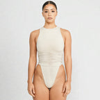 Women Clothing Summer Solid Color round Neck Sleeveless Back Zipper Hollow Out Cutout umpsuit for Women Bella Mia