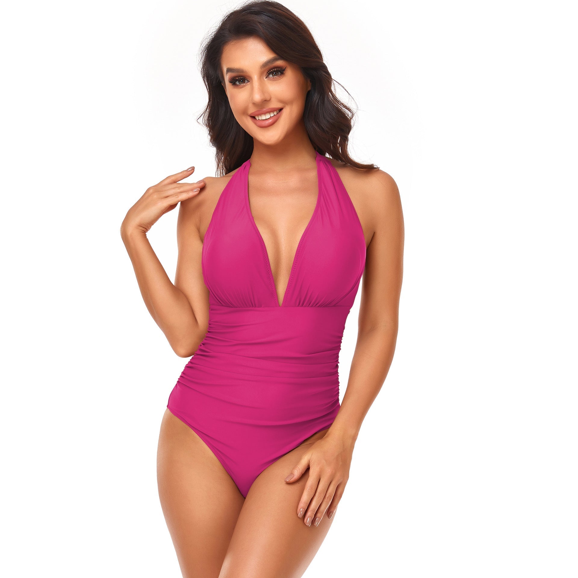 Solid Color One Piece Swimsuit Pleating Halter Swimsuit Popular One Piece Swimsuit Bella Mia