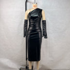 Crossbody Leather Dress Women Clothing Tight Wrapped Chest Pleated Sexy Sheath Split Dress Bella Mia