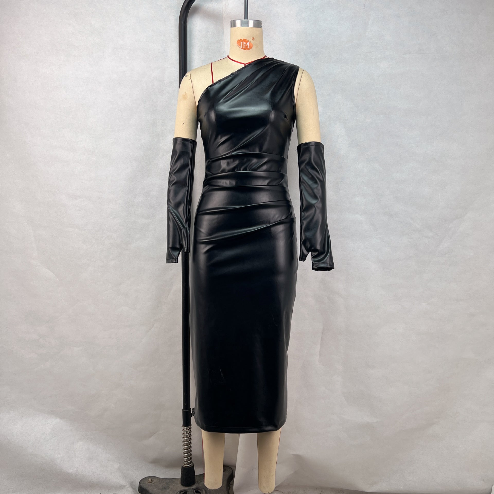 Crossbody Leather Dress Women Clothing Tight Wrapped Chest Pleated Sexy Sheath Split Dress Bella Mia