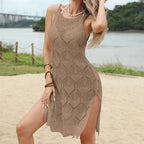 Women Side Slit Sexy V neck Strap Hollow Out Cutout Floral Texture Dress Beach Cover up Skirt Bella Mia