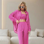 Autumn Blue Color Leopard Print Pajamas Tube Top Cardigan Long Sleeve Pants Women Homewear Bella Mia
