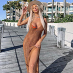 Women Sling Backless Knitted Dress Beach Seaside V neck Sexy Tight Split Spring Summer Dress Bella Mia