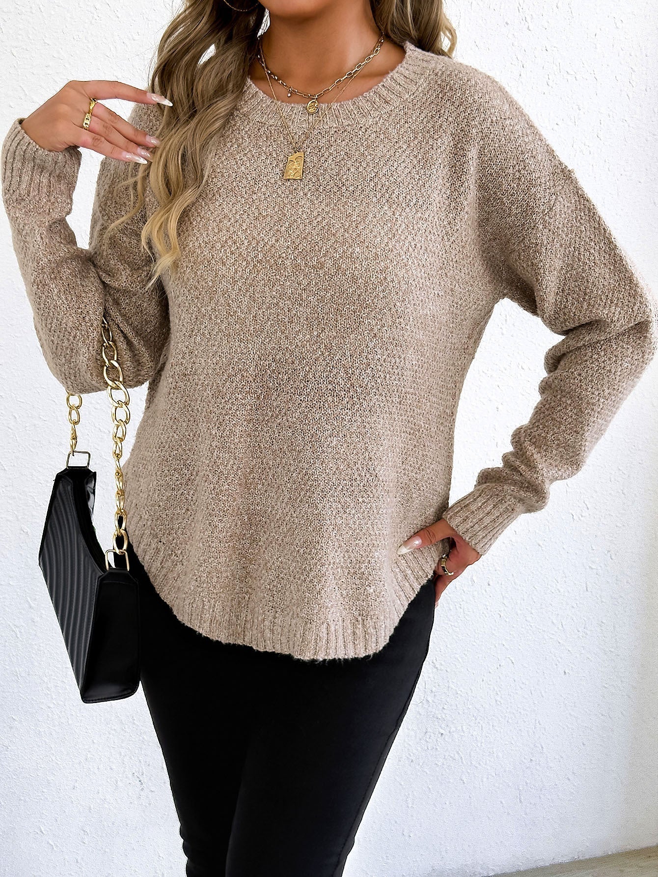 Women Autumn Winter Pullover Top Women Clothing Velvet Woven Sweater Casual Bottoming Shirt round Neck Sweater Bella Mia