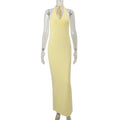Women Clothing Summer Sexy V neck Halter Backless High Waist Slim Solid Color Dress Bella Mia